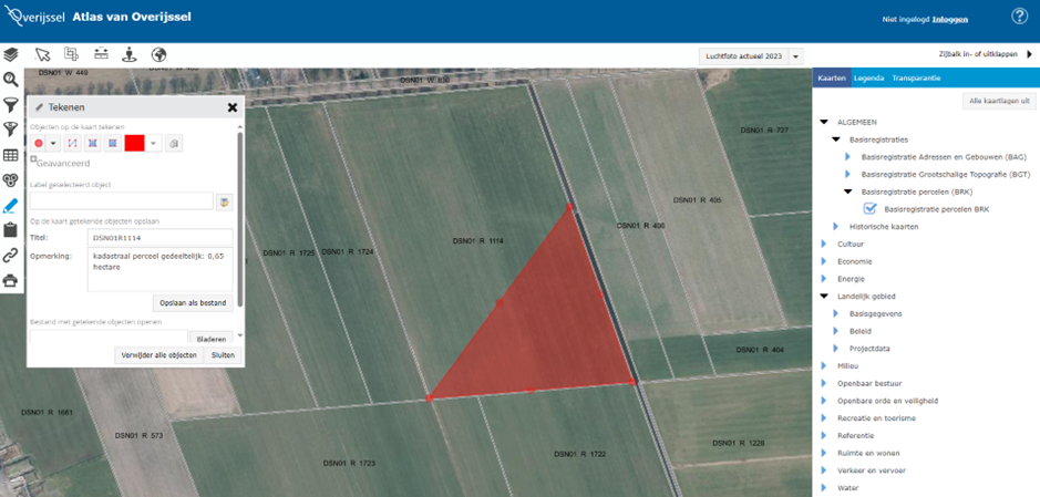 Voorbeeld kaartintekening Meer bos in Overijssel